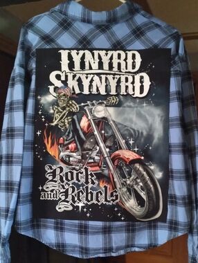 Upcycled Flannel Shirt W/ Custom LYNYRD SKYNYRD back Patch